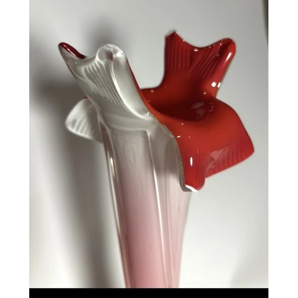 Vintage Jack in the Pulpit Red, Green Floral Hand Blown Bud Vase, Murano Style